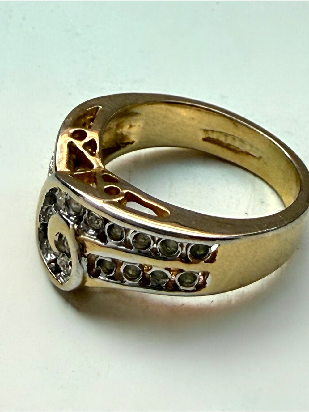 Joseph Esposito ESPO 14KT GE Rhinestone Swirl Ring – Size 6.5